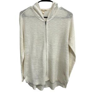 Eileen Fisher Full Zip Hoodie Cardigan Sweater White Sz Small Long Sleeve Knit